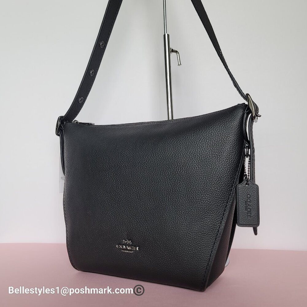 COACH Small Dufflette Pebbled Leather Crossbody Bag -Black color 🎈$189. - Picture 3 of 16